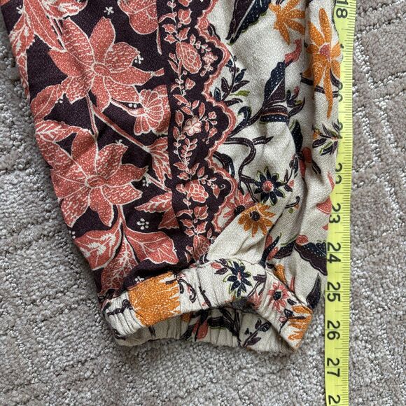 Anthropologie Smocked Balloon-Leg Pants Women's 4 Tan Floral Boho Jogger Harem - Picture 11 of 12